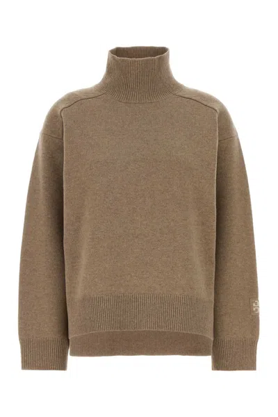 Tory Burch Wool Oversized Sweater High Neck Ribbed In Brown