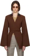 Tory Burch Brown Asymmetrical Pique Wrap Blazer In Spiced Mocha