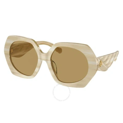 Tory Burch Brown Irregular Ladies Sunglasses Ty7195u 195073 55 In Brown / Horn / Ivory