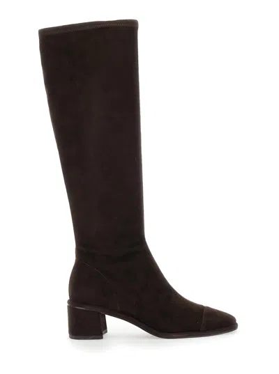 TORY BURCH BROWN KNEE-HIGH BOOTS WITH BLOCK HEEL IN SUEDE WOMAN
