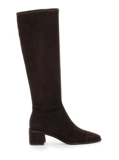 TORY BURCH BROWN KNEE-HIGH BOOTS WITH BLOCK HEEL IN SUEDE WOMAN