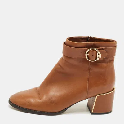 Pre-owned Tory Burch Brown Leather Ankle Length Boots Size 36