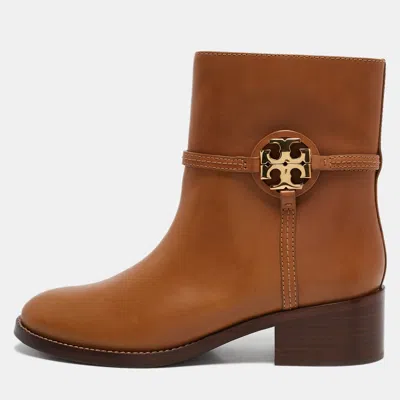 Pre-owned Tory Burch Brown Leather Ankle Length Boots Size 40