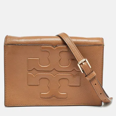 Pre-owned Tory Burch Brown Leather Bombe T Combe Crossbody Bag