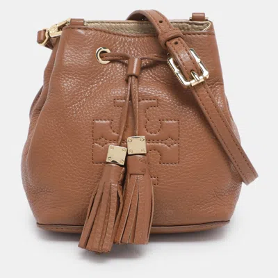 Pre-owned Tory Burch Brown Leather Drawstring Tassel Bucket Bag