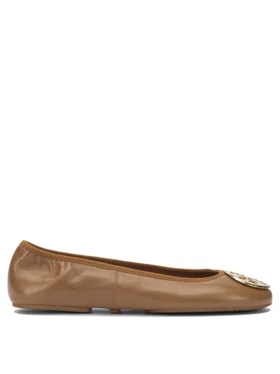 Tory Burch Brown Leather Fabric Ballerinas
