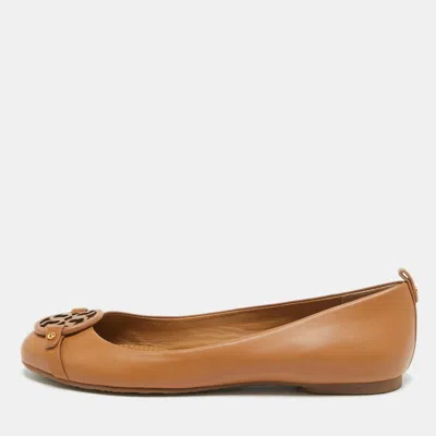 Pre-owned Tory Burch Brown Leather Gabriel Ballet Flats Size 39.5