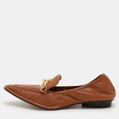 Pre-owned Tory Burch Brown Leather Jessa Loafers 37