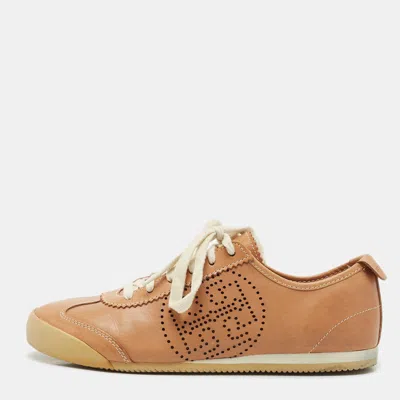 Pre-owned Tory Burch Brown Leather Murphey Low Top Sneakers Size 39