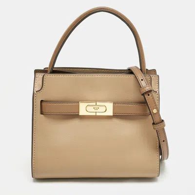 Pre-owned Tory Burch Brown Leather Petite Lee Radziwill Double Tote