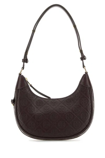 Tory Burch Brown Leather Shoulder Bag In Bordeaux