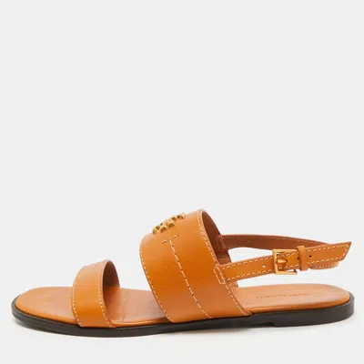 Pre-owned Tory Burch Brown Leather Slingback Sandals Size 38.5