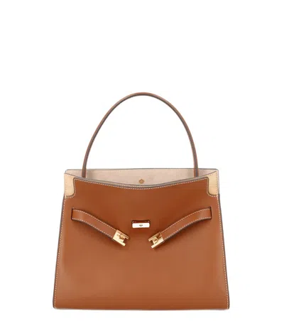 Tory Burch Brown Lee Radziwill Small Satchel In Purple