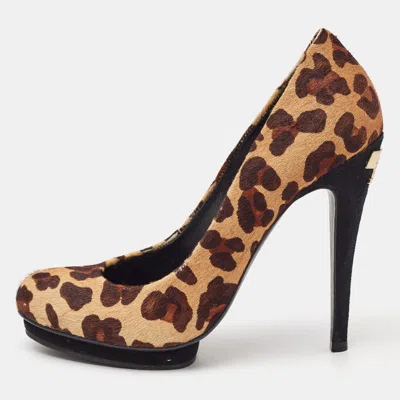 Pre-owned Tory Burch Brown Leopard Print Round Toe Pumps Size 40.5