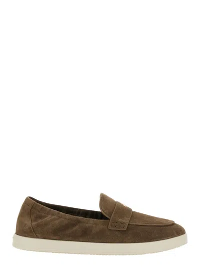 TORY BURCH BROWN LOAFERS WITH LOGO PLAQUE ON THE FRONT AND SLIP-ON DESIGN IN SUEDE WOMAN