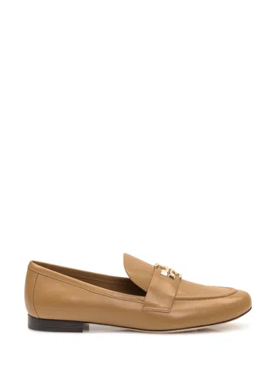 Tory Burch Brown Logo Loafers In Nude