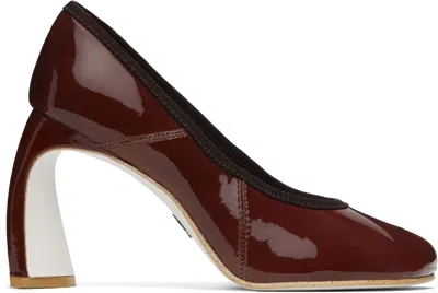 Tory Burch Brown Peep Toe Heels In Russet Brown