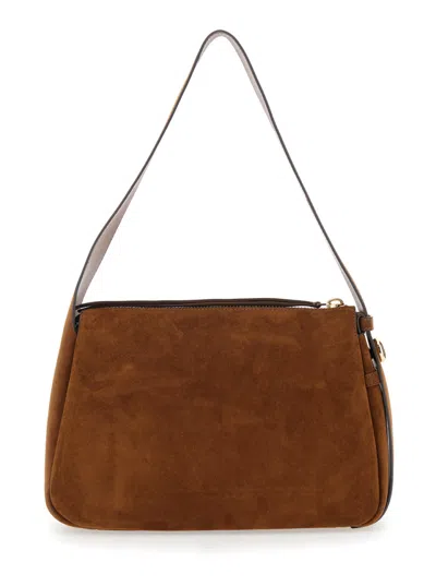 Tory Burch Biscuit Suede Romy Shoulder Bag In Brown