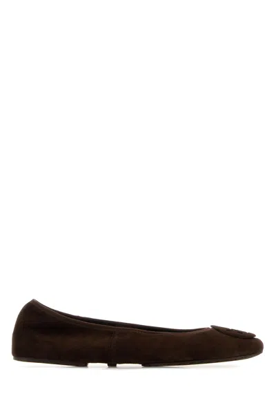 TORY BURCH BALLERINE MINNIE IN PELLE SCAMOSCIATA MARRONE  DONNA