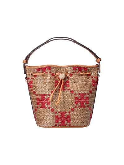 Tory Burch Monogram-pattern Bucket Bag In Neutral