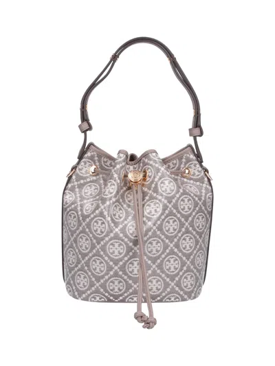 Tory Burch Bucket Bag "t-monogram" In Gray
