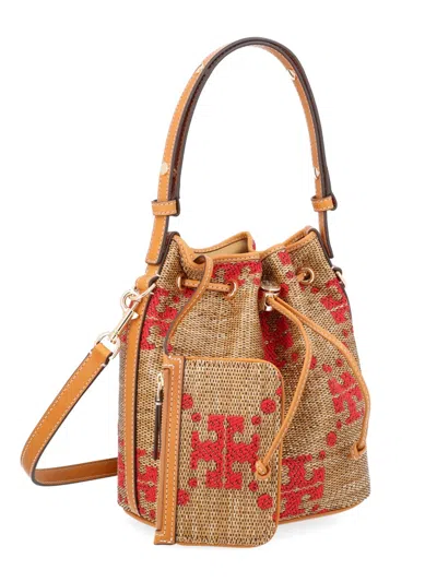 Tory Burch Bucket Crossbody Bag, 21 Cm X 18 Cm X 11.7 Cm In Beige