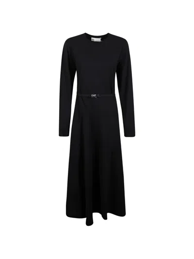 Tory Burch Buckle Long-sleeve Midi Dress In Black