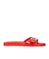 Tory Burch Buckle Slides Sandals Open Toe Flat Sole In Red