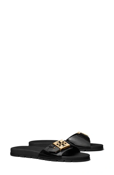 Tory Burch Buckle Slide Sandal In Perfect Black Gold