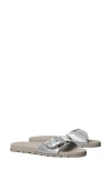 Tory Burch Buckle Slide Sandal In Silver / Silver / Aluminum