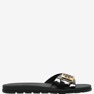 Tory Burch Buckle Slide Sandals With Logo In Black
