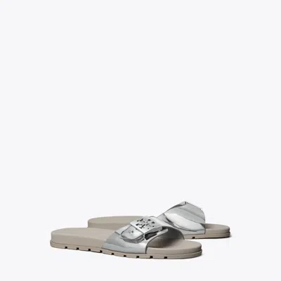 Tory Burch Buckle Slide In Silver/silver/aluminum