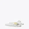 Tory Burch Slide Sandals With Metallic Buckle Accent In White