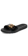 Tory Burch Slide Sandals With Round Open Toe In Perfect Black / Gold / Perfect