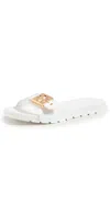 Tory Burch Slide Sandals With Metallic Buckle Accent In White