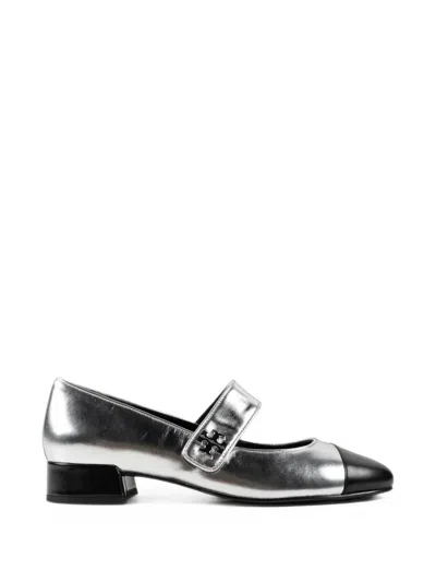 Tory Burch Buckled Flat Pumps In Gray