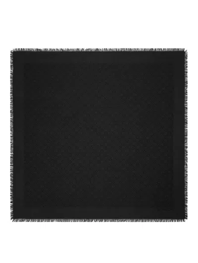 Tory Burch Fringed Edge Black Silk-cotton Blend Square Scarf