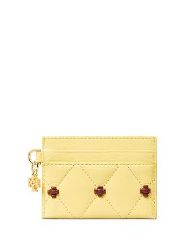 Tory Burch Bunny Knot Leather Card Case In Brown