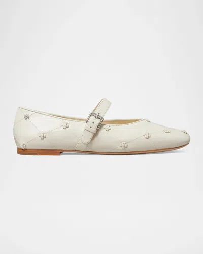 Tory Burch Bunny Knot Leather Mary Jane Ballerina Flats In Neutral