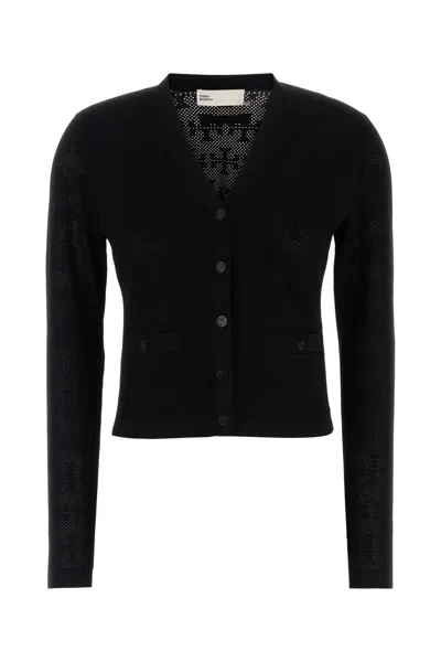 Tory Burch Viscose Blend Cardigan Front Pockets V Neck In Black