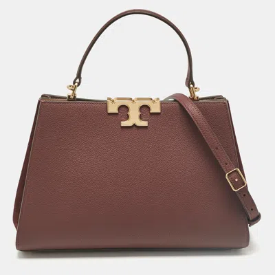 Pre-owned Tory Burch Burgundy Leather And Suede Eleanor Top Handle Bag