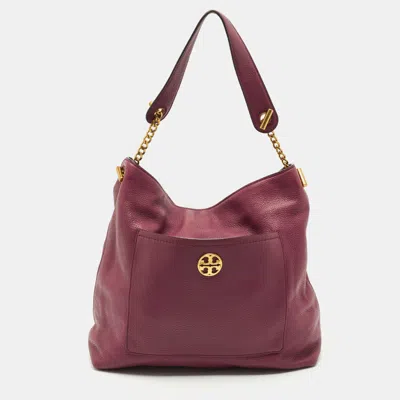Pre-owned Tory Burch Burgundy Leather Chelsea Chain Hobo