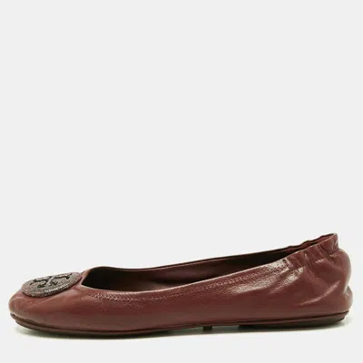 Pre-owned Tory Burch Burgundy Leather Minnie Travel Ballet Flats Size 40.5