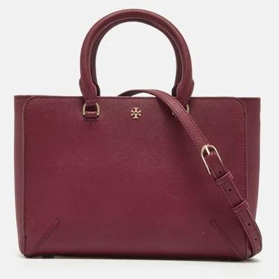 Pre-owned Tory Burch Burgundy Leather Robinson Tote