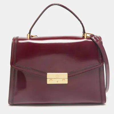 Pre-owned Tory Burch Burgundy Patent Leather Juliette Top Handle Bag