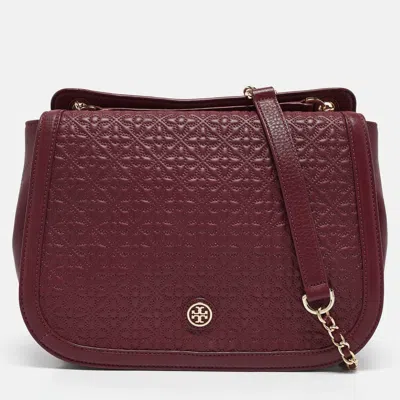 Pre-owned Tory Burch Burgundy Quilted Leather Bryant Flap Shoulder Bag