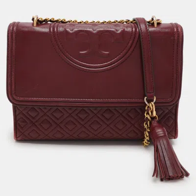 Pre-owned Tory Burch Burgundy Quilted Leather Fleming Shoulder Bag