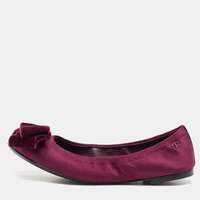 Pre-owned Tory Burch Burgundy Satin Viola Ballet Flats Size 37.5
