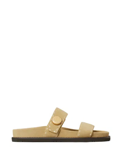 Tory Burch Romy Sport Leather Double Strap Slides In Yellow