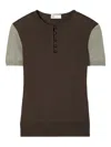Tory Burch Button Wool Henley T-shirt In Brown